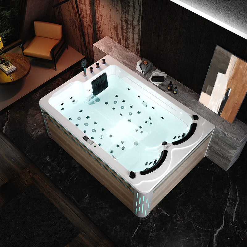 Empava 75 In. Freestanding Luxury Thermostatic 2-Person Rectangle LED Tub With Right Drain EMPV-75JT901Â