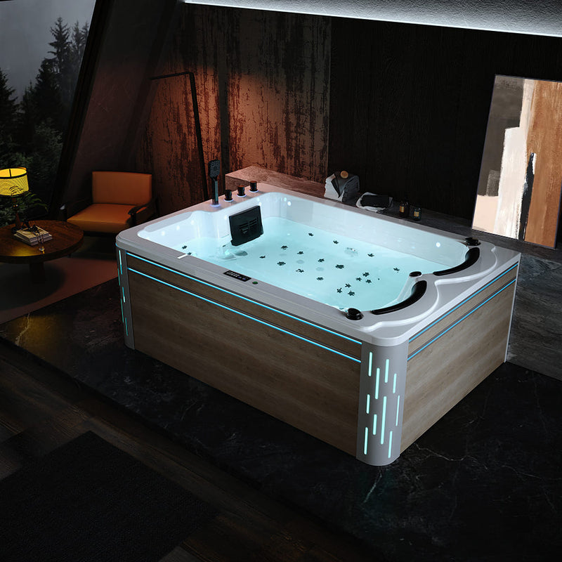 Empava 75 In. Freestanding Luxury Thermostatic 2-Person Rectangle LED Tub With Right Drain EMPV-75JT901Â