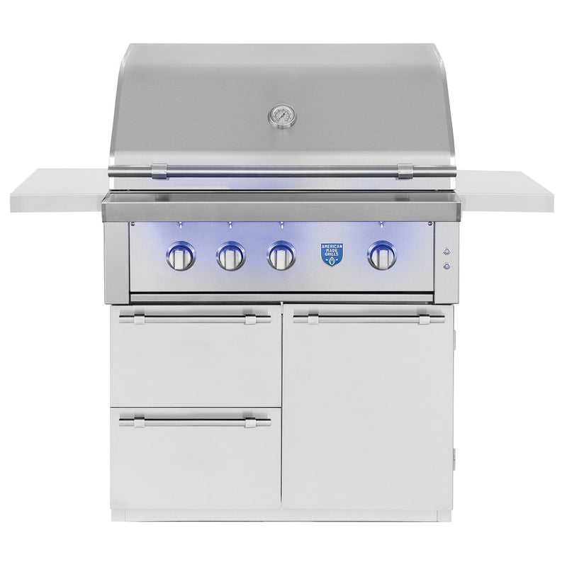 American Made Grills Estate 36-Inch Freestanding Gas or Propane Grill with Infrared Searing Burner and Rotisserie Kit on Cart AMG-EST36