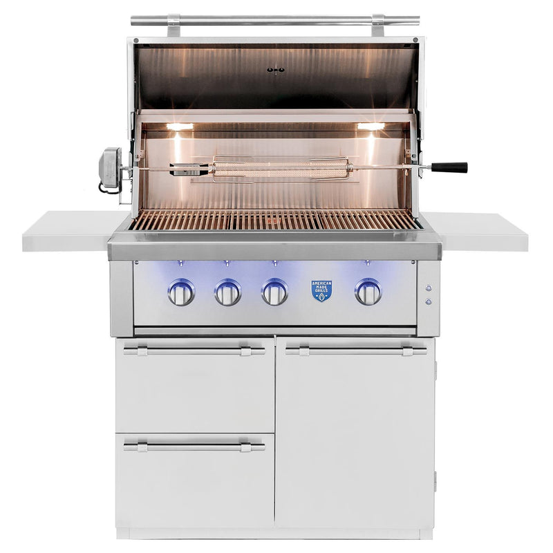American Made Grills Estate 36-Inch Freestanding Gas or Propane Grill with Infrared Searing Burner and Rotisserie Kit on Cart AMG-EST36