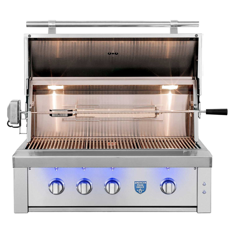 American Made Grills Estate 36-Inch Built-In Gas or Propane Grill with Infrared Searing Burner and Rotisserie Kit AMG-EST36