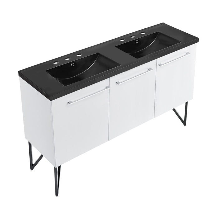 Swiss Madison Annecy 60 in. White, Double Basin Bathroom Vanity With Black, 3-Hole Artificial Stone Sink Top - SM-BV216D-3MB