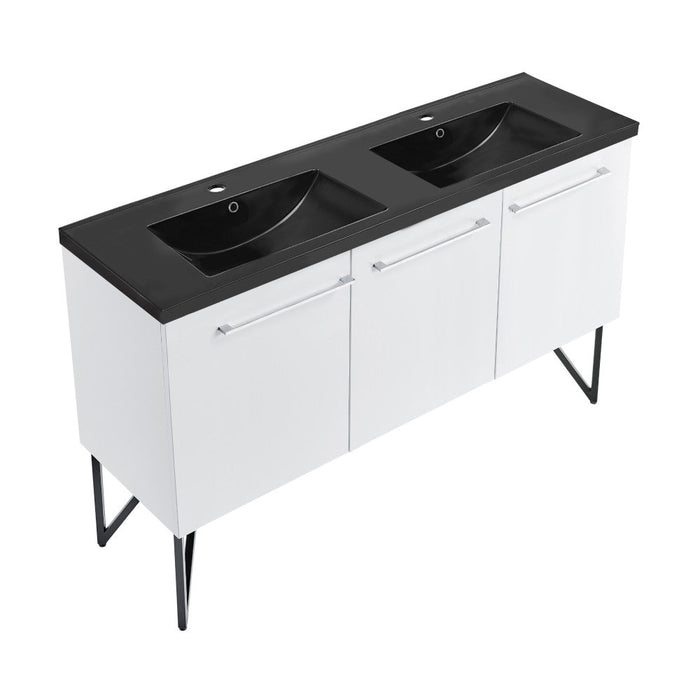 Swiss Madison Annecy 60 in. White, Double Basin Bathroom Vanity With Black Artificial Stone Sink Top - SM-BV216DMB