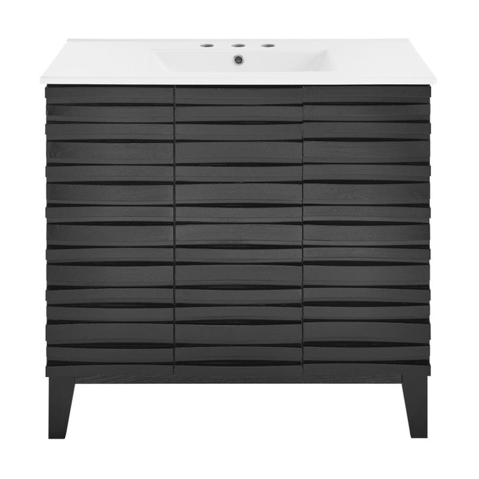 Swiss Madison Cascade 36 in. Black Oak Bathroom Vanity With White, 3-Hole Ceramic Sink Top - SM-BV471B-3