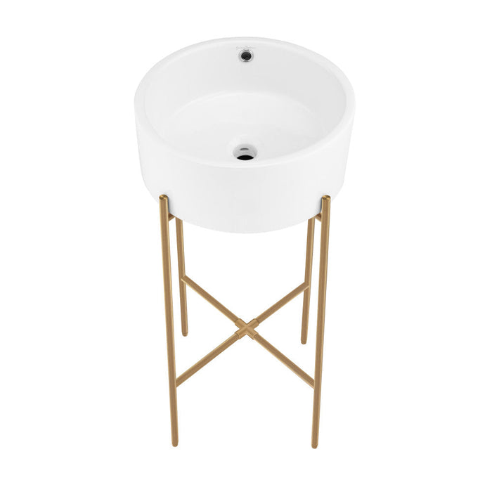 Swiss Madison Monaco 16.5" Round Console Sink, White Basin Brushed Gold Legs - SM-CS801BG