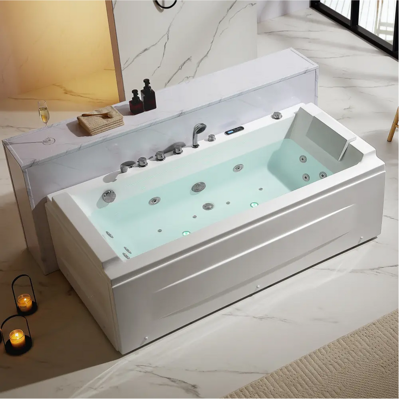 Empava - 71" Alcove LED Whirlpool Bathtub with Brushed Nickel Fixtures and Center Drain - EMPV-71JT351-BN - IMG2