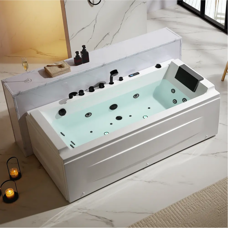 Empava - 71" Alcove LED Whirlpool Bathtub with Black Fixtures and Center Drain - EMPV-71JT351-BK - IMG2