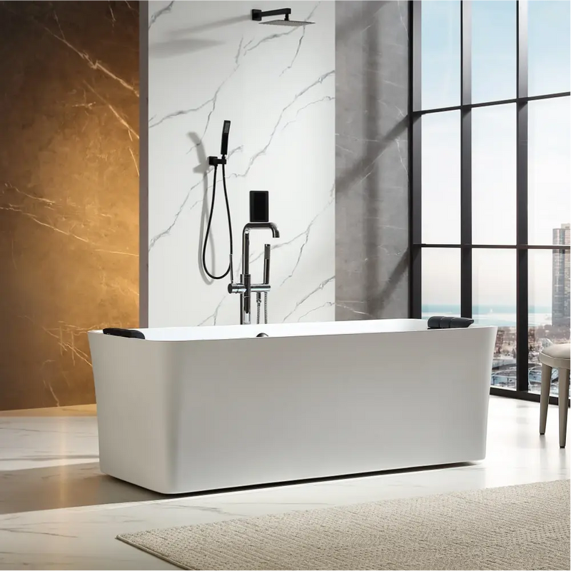 Empava - 67" Acrylic Freestanding Whirlpool Bathtub with Center Drain - EMPV-67AIS34-BK - IMG6