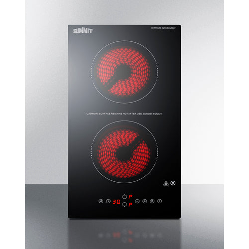Summit 12" Wide 115V 2-Burner Radiant Cooktop With Safety Shutoff CRH2BT30115