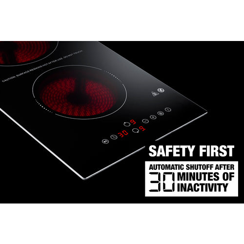 Summit 12" Wide 230V 2-Burner Radiant Cooktop With Safety Shutoff CRH2BT30230