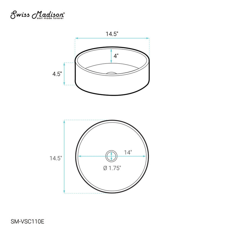 Swiss Madison Lisse 14.5" Round Concrete Vessel Bathroom Sink in Dark Grey - SM-VSC110E