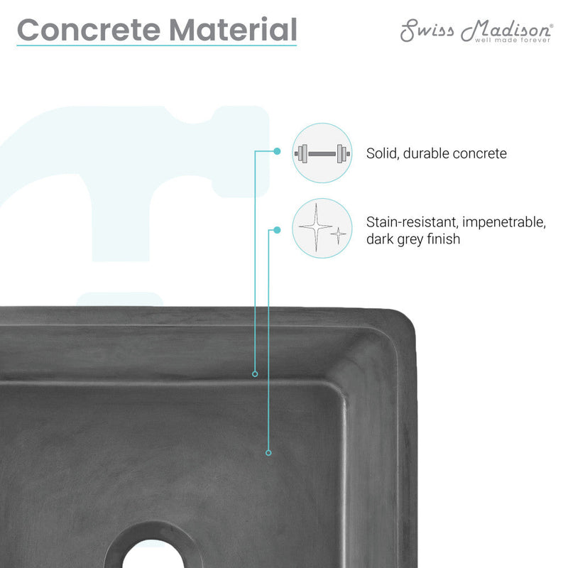 Swiss Madison Lisse 15" Square Concrete Vessel Bathroom Sink in Dark Grey - SM-VSC101E