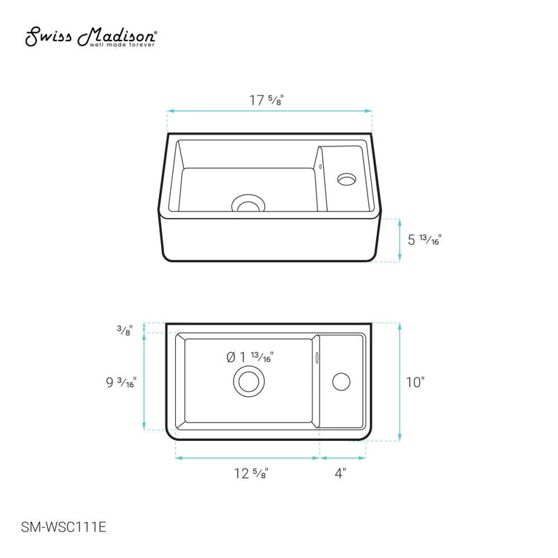 Swiss Madison Lisse 16" Rectangle Concrete Wall-Mount Bathroom Sink in Dark Grey - SM-WSC111E
