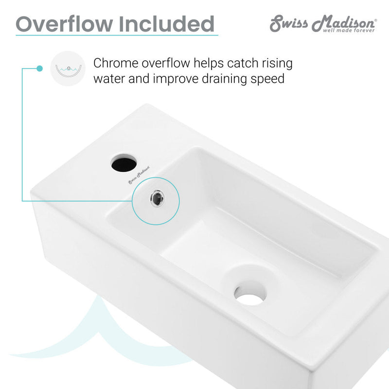 Swiss Madison Voltaire 19.5 x 10 Rectangular Ceramic Wall Hung Sink with Left Side Faucet Mount - SM-WS315