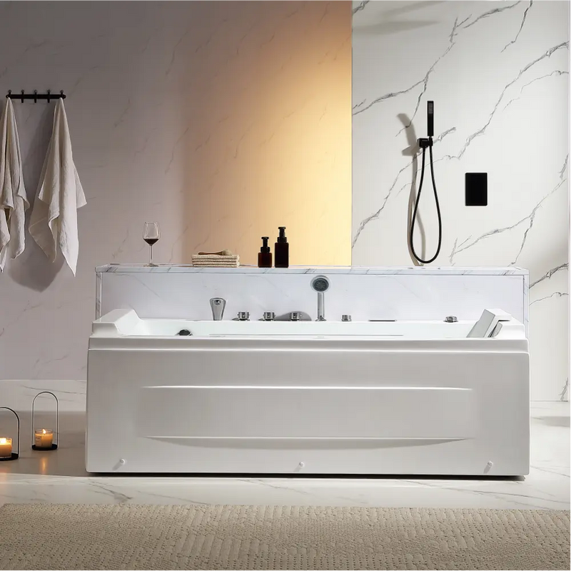 Empava - 71" Alcove LED Whirlpool Bathtub with Brushed Nickel Fixtures and Center Drain - EMPV-71JT351-BN - IMG1