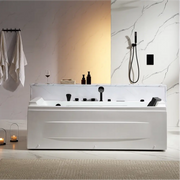 Empava - 71" Alcove LED Whirlpool Bathtub with Black Fixtures and Center Drain - EMPV-71JT351-BK - IMG1