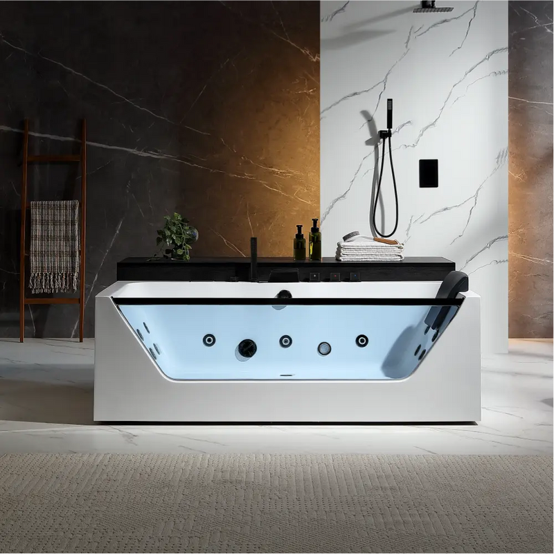 Empava - 71" Alcove LED Whirlpool Bathtub with Center Drain - EMPV-71JT408-BK - IMG1