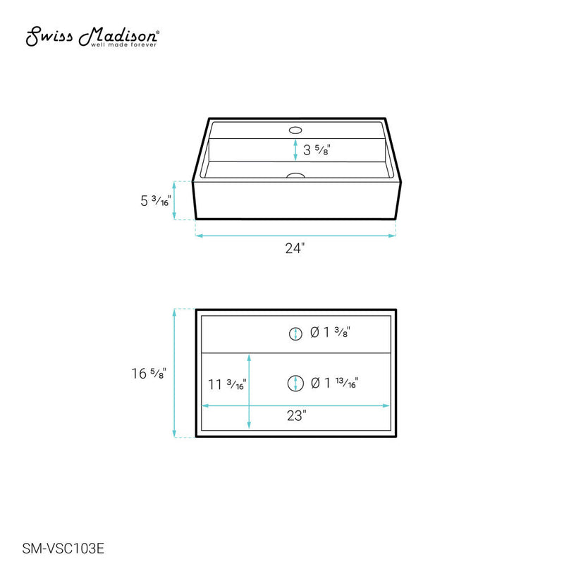 Swiss Madison Lisse 23.5" Rectangle Concrete Vessel Bathroom Sink in Dark Grey - SM-VSC103E