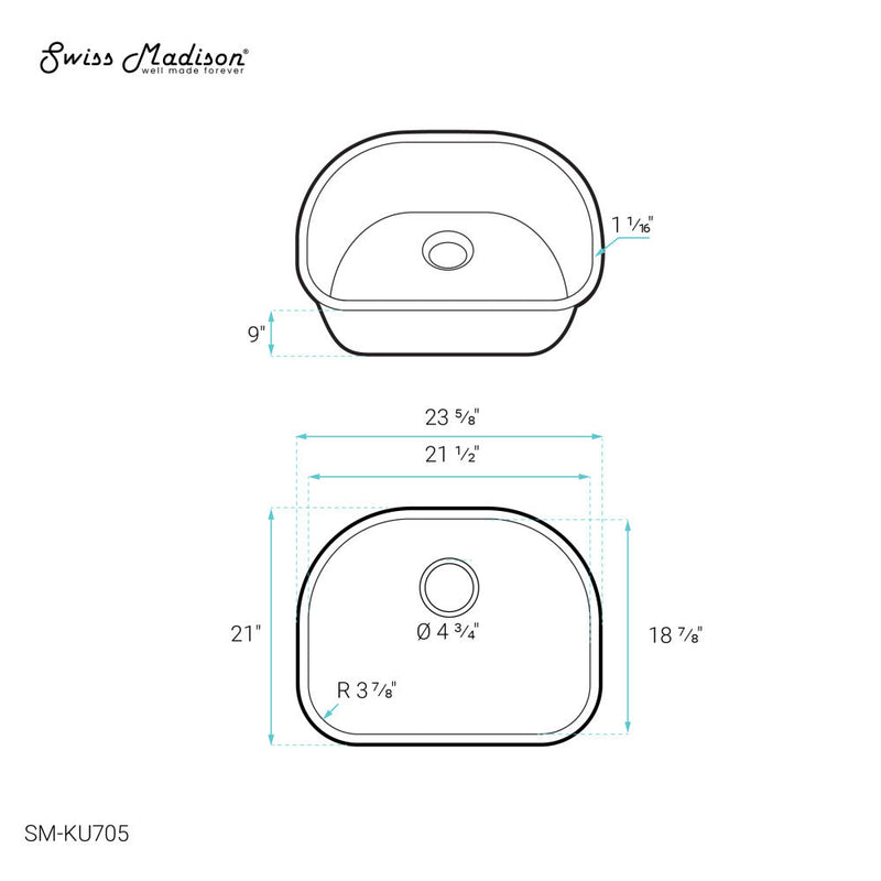 Swiss Madison Toulouse 23 5/8 x 21 Stainless Steel, Single Basin, Undermount Kitchen Sink - SM-KU705