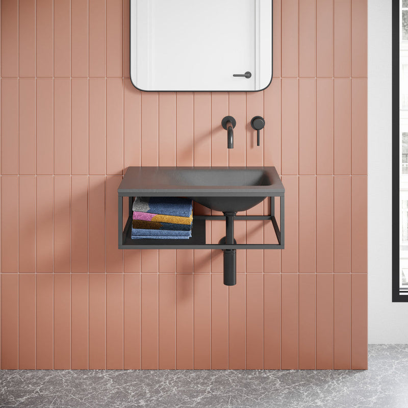 Swiss Madison Lisse 24" Rectangle Concrete Wall-Mount Bathroom Sink in Dark Grey - SM-WSC112E