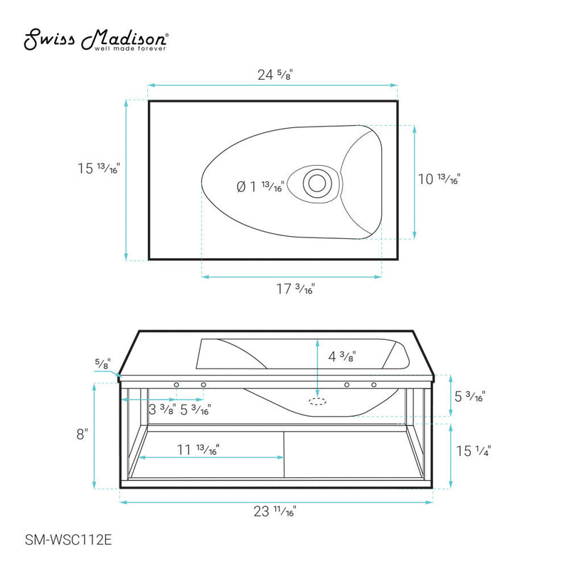 Swiss Madison Lisse 24" Rectangle Concrete Wall-Mount Bathroom Sink in Dark Grey - SM-WSC112E