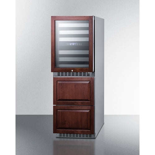Summit 24" Wide Combination Dual-Zone Wine Cellar and 2-Drawer Refrigerator-Freezer (Panels Not Included) SWCDRF24PNR