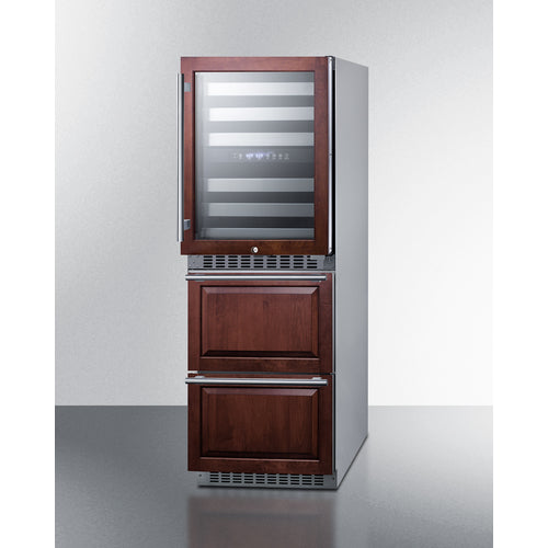 Summit 24" Wide Combination Dual-Zone Wine Cellar and 2-Drawer Refrigerator-Freezer (Panels Not Included) SWCDRF24PNR