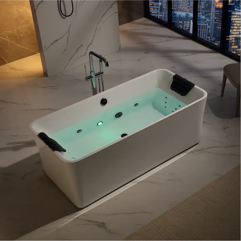Empava - 67" Acrylic Freestanding Whirlpool Bathtub with Center Drain - EMPV-67AIS34-BK - IMG3