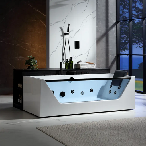 Empava - 71" Alcove LED Whirlpool Bathtub with Center Drain - EMPV-71JT408-BK - IMG2