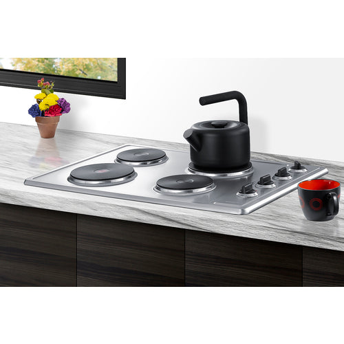 Summit 30" Wide 208/240V 4-Burner Solid Disk Cooktop CSD4B300