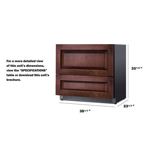 Summit 36" Wide 2-Drawer All-Refrigerator (Panels Not Included) SPR36332DPNR
