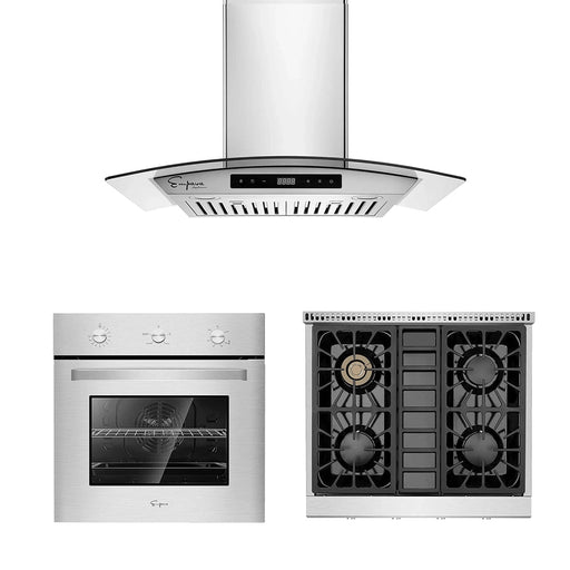 Empava - 3 PCS / 30" Gas Cooktop & 30" Range Hood & 24" Wall Oven-30GC30 & 30RH06 & 24WO10L - EMPV-30GC30 & EMPV-30RH06 & EMPV-24WO10L - IMG1