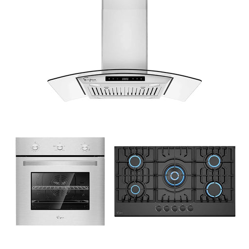 Empava - 3 PCS / 36" Gas Cooktop & 36" Range Hood & 24" Wall Oven-36RH09 & 36GC27 & 24WO10L - EMPV-36RH09 & EMPV-36GC27 & EMPV-24WO10L - IMG1