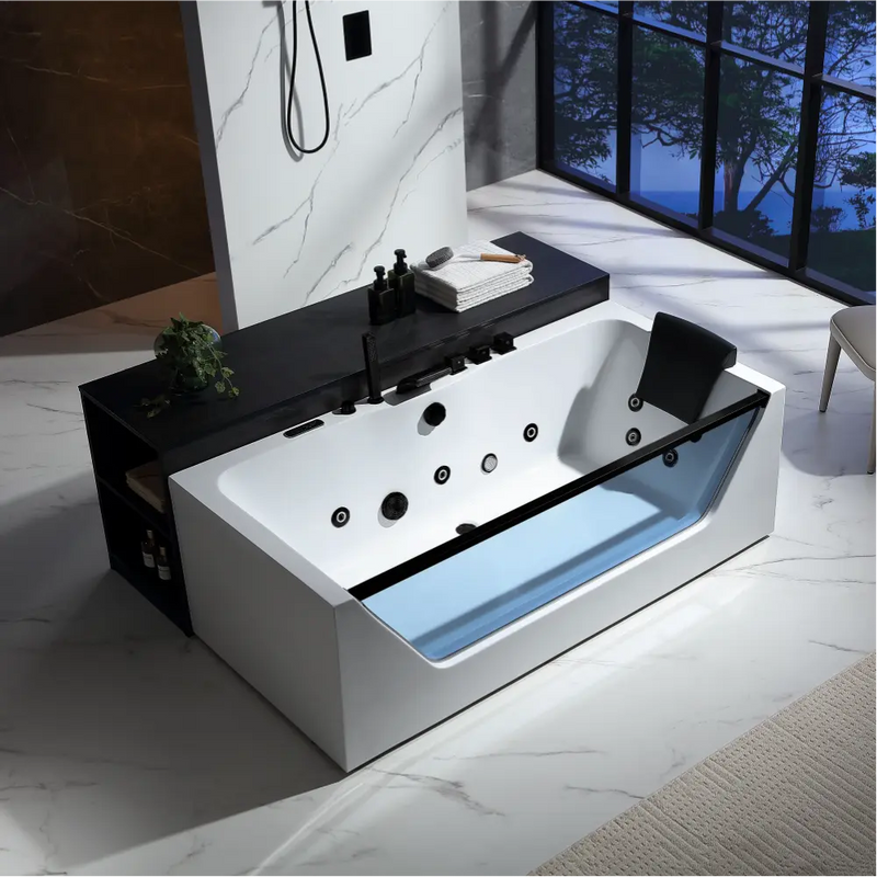 Empava - 71" Alcove LED Whirlpool Bathtub with Center Drain - EMPV-71JT408-BK - IMG3