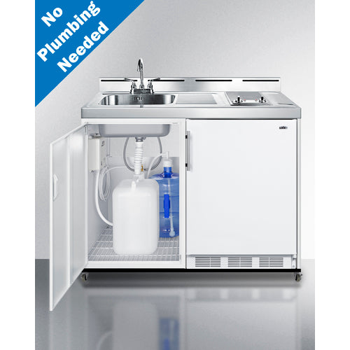 Summit 48" Wide Mobile All-In-One Kitchenette, No Plumbing Needed C48ELGLASSPUMPMB