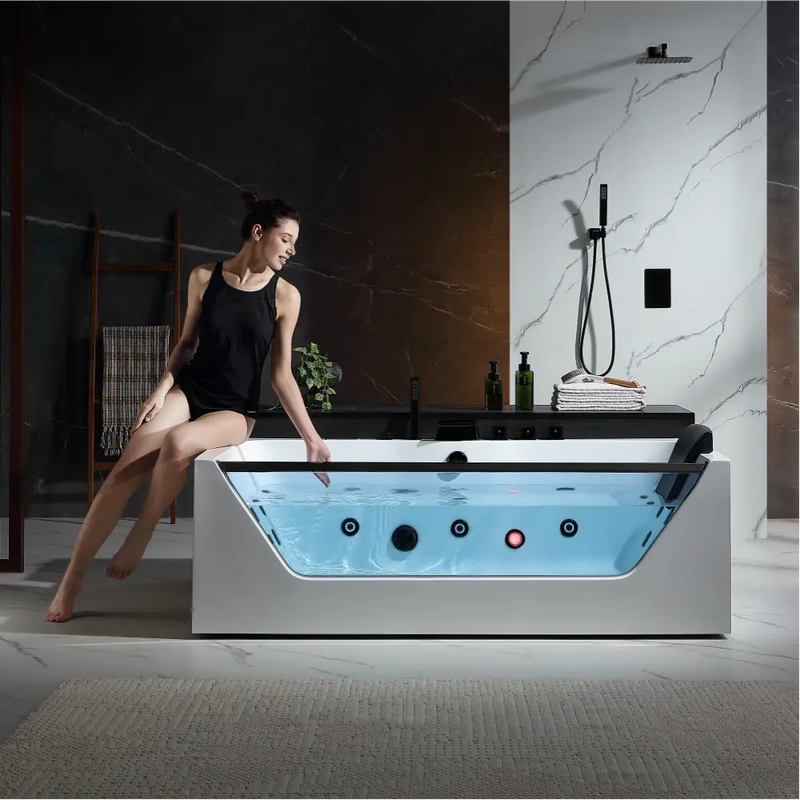 Empava - 71" Alcove LED Whirlpool Bathtub with Center Drain - EMPV-71JT408-BK - IMG4