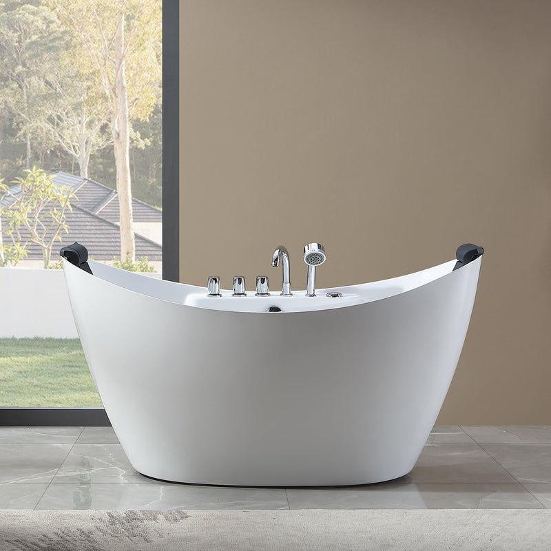 Empava 59" Freestanding Boat-shaped Whirlpool Bathtub with Center Drain EMPV-59AIS11