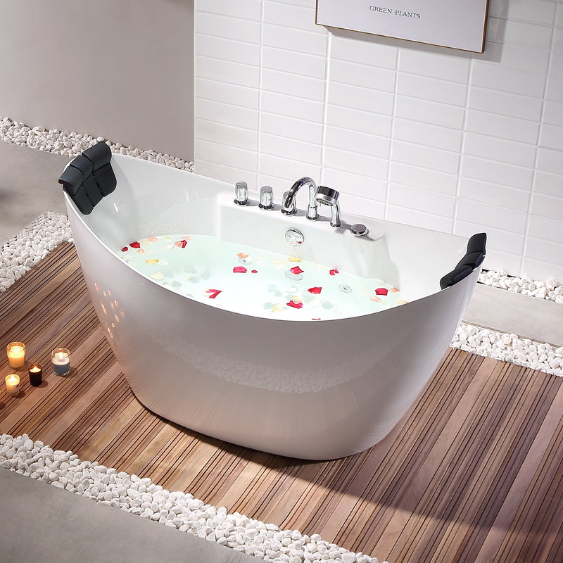 Empava 59" Freestanding Boat-shaped Whirlpool Bathtub with Center Drain EMPV-59AIS11