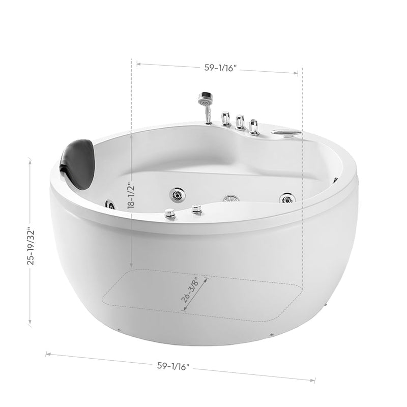 Empava 59" Freestanding Whirlpool Round Tub with Right Drain EMPV-59JT005