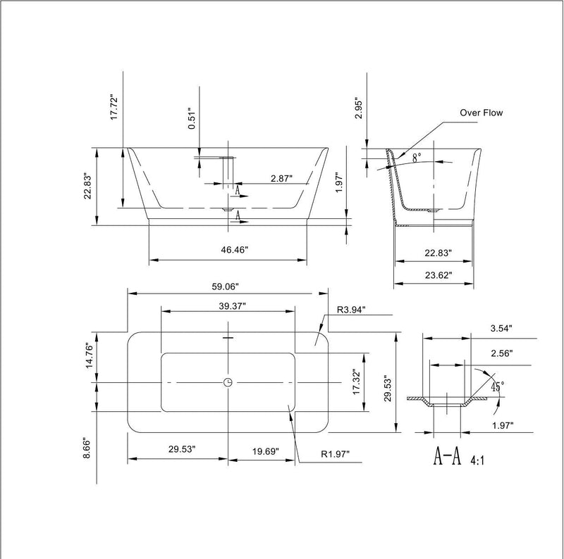 Empava 59" Freestanding Soaking Tub with Center Drain EMPV-59FT1511
