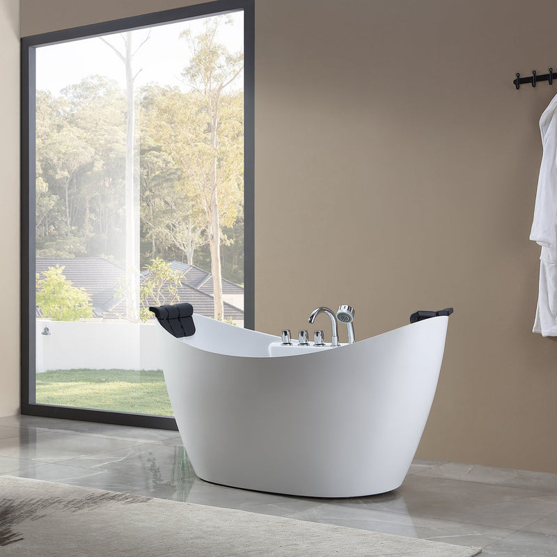 Empava - 59" Freestanding Boat-shaped Whirlpool Bathtub with Center Drain - EMPV-59AIS11 - IMG6