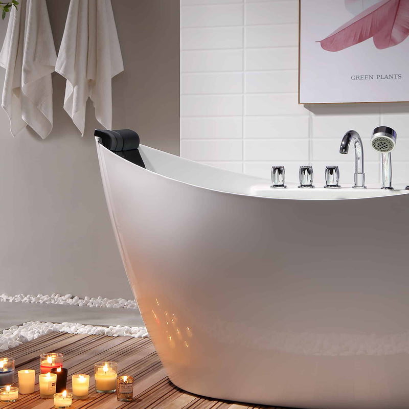 Empava 67" Freestanding Boat-shaped Whirlpool Bathtub with Center Drain EMPV-67AIS10