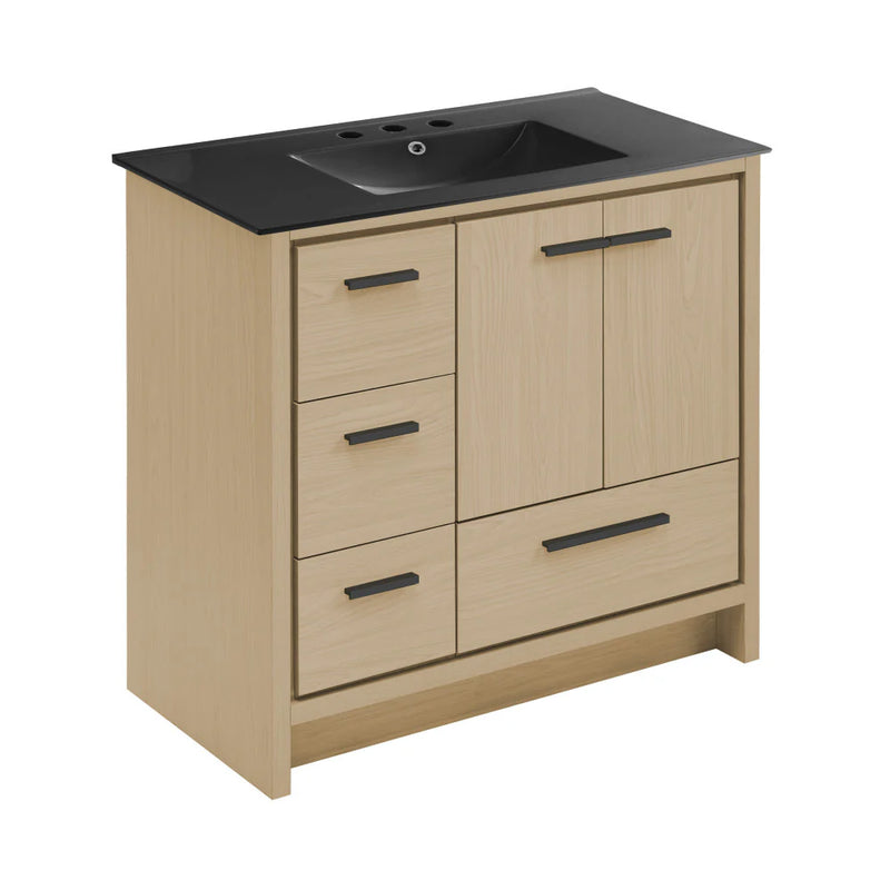 Swiss Madison Virage 36 in. Brown Oak Bathroom Vanity With Black, 3-Hole Ceramic Sink Top - SM-BV750K-3MB