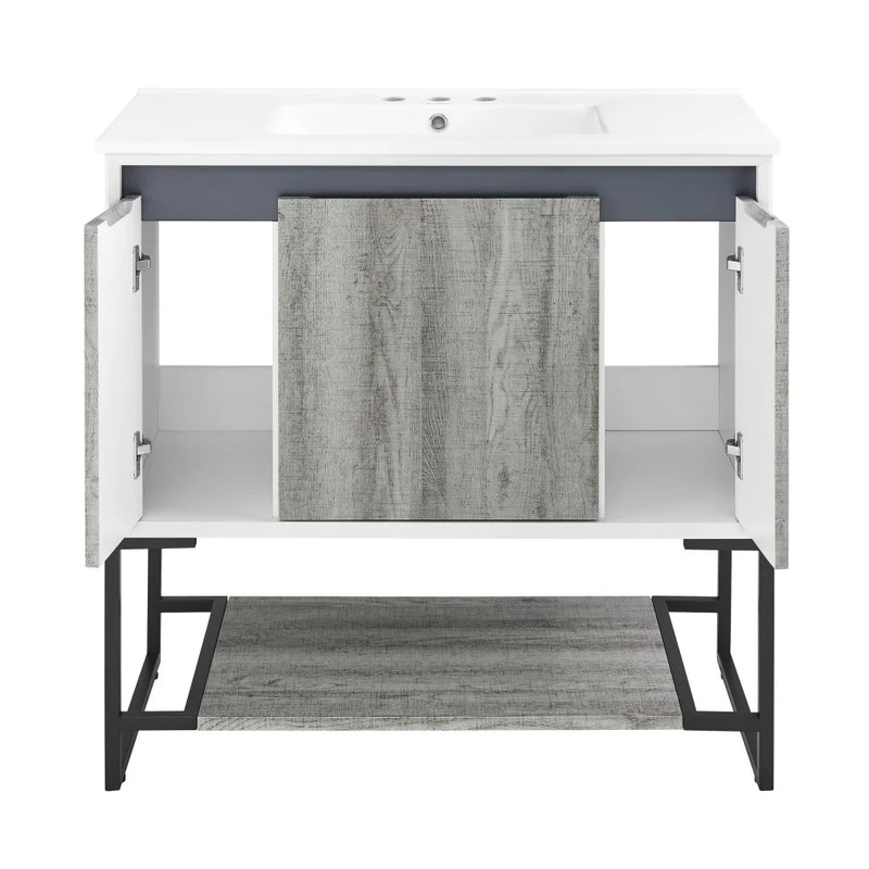 Swiss Madison Marseille 36 in. Gray Bathroom Vanity With White, 3-Hole Ceramic Sink Top - SM-BV143-3