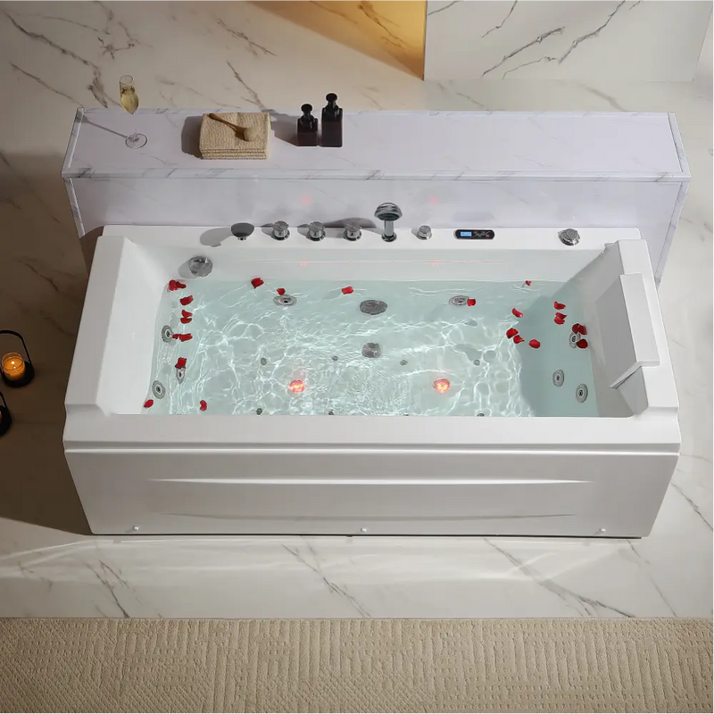 Empava - 71" Alcove LED Whirlpool Bathtub with Brushed Nickel Fixtures and Center Drain - EMPV-71JT351-BN - IMG3