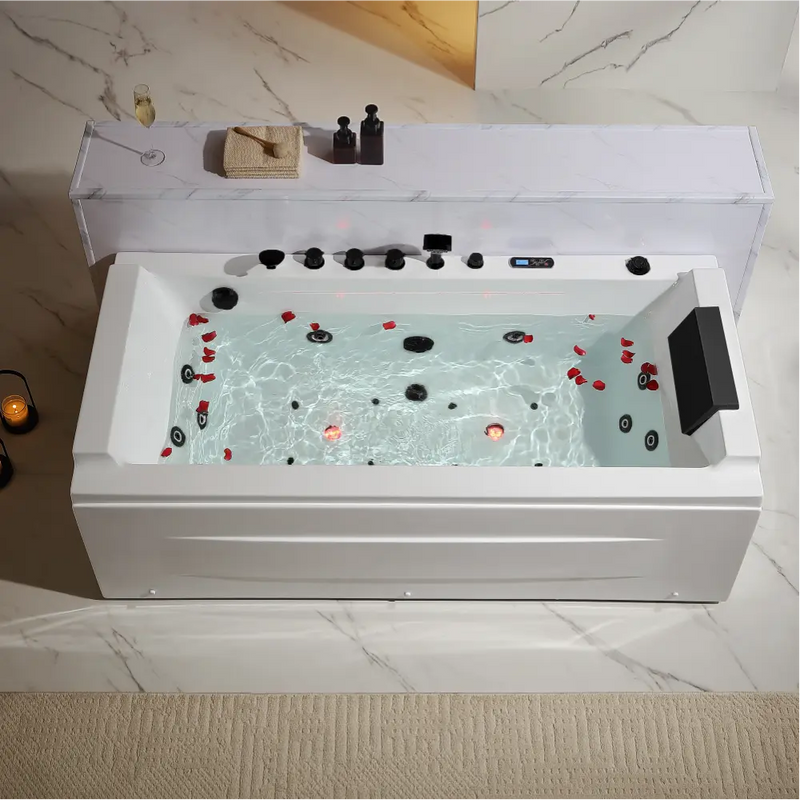 Empava - 71" Alcove LED Whirlpool Bathtub with Black Fixtures and Center Drain - EMPV-71JT351-BK - IMG3
