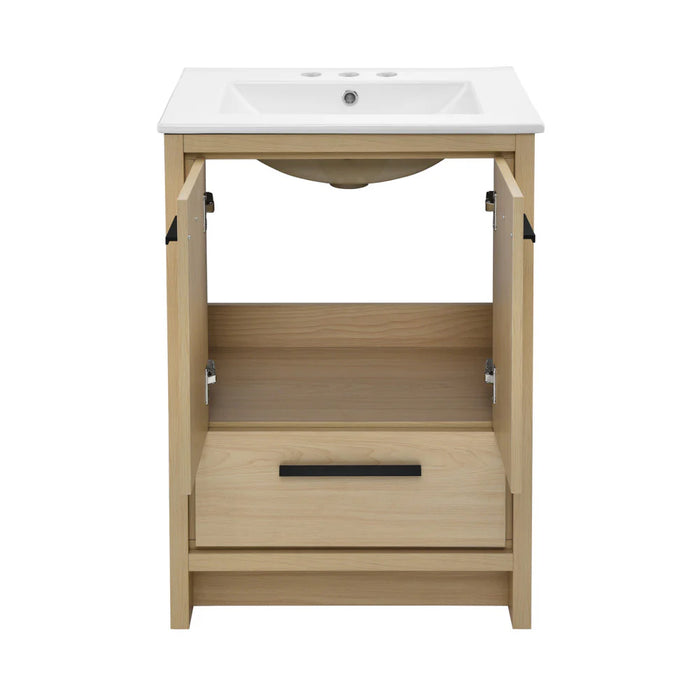 Swiss Madison Virage 24 in. Brown Oak Bathroom Vanity With White, 3-Hole Ceramic Sink Top - SM-BV730LK-3
