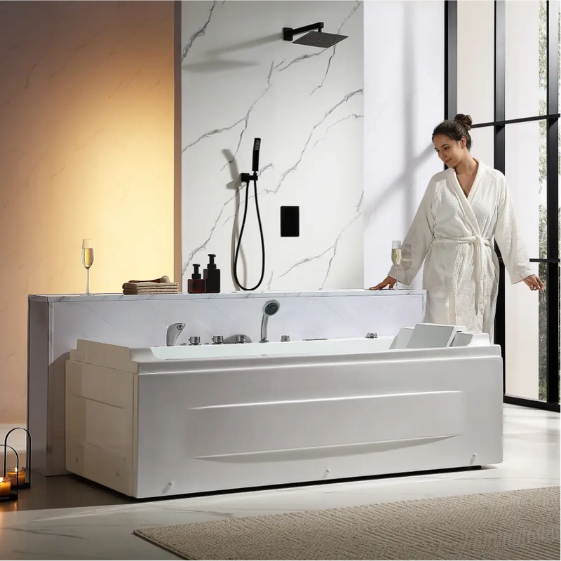 Empava - 71" Alcove LED Whirlpool Bathtub with Brushed Nickel Fixtures and Center Drain - EMPV-71JT351-BN - IMG4