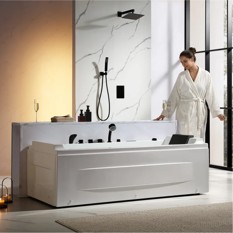 Empava - 71" Alcove LED Whirlpool Bathtub with Black Fixtures and Center Drain - EMPV-71JT351-BK - IMG4