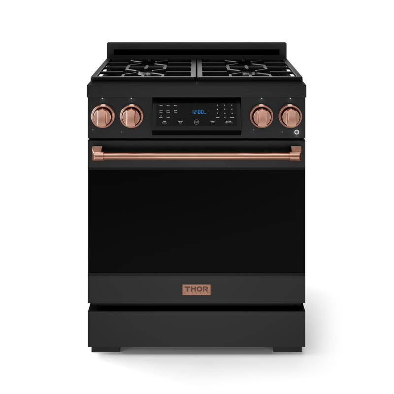 THOR Kitchen - 30-inch Gordon Ramsay Series Professional LP Range with Tilt Panel Touch Control in Matte Black/Rose Gold - RSG30BLP-RSG - IMG1